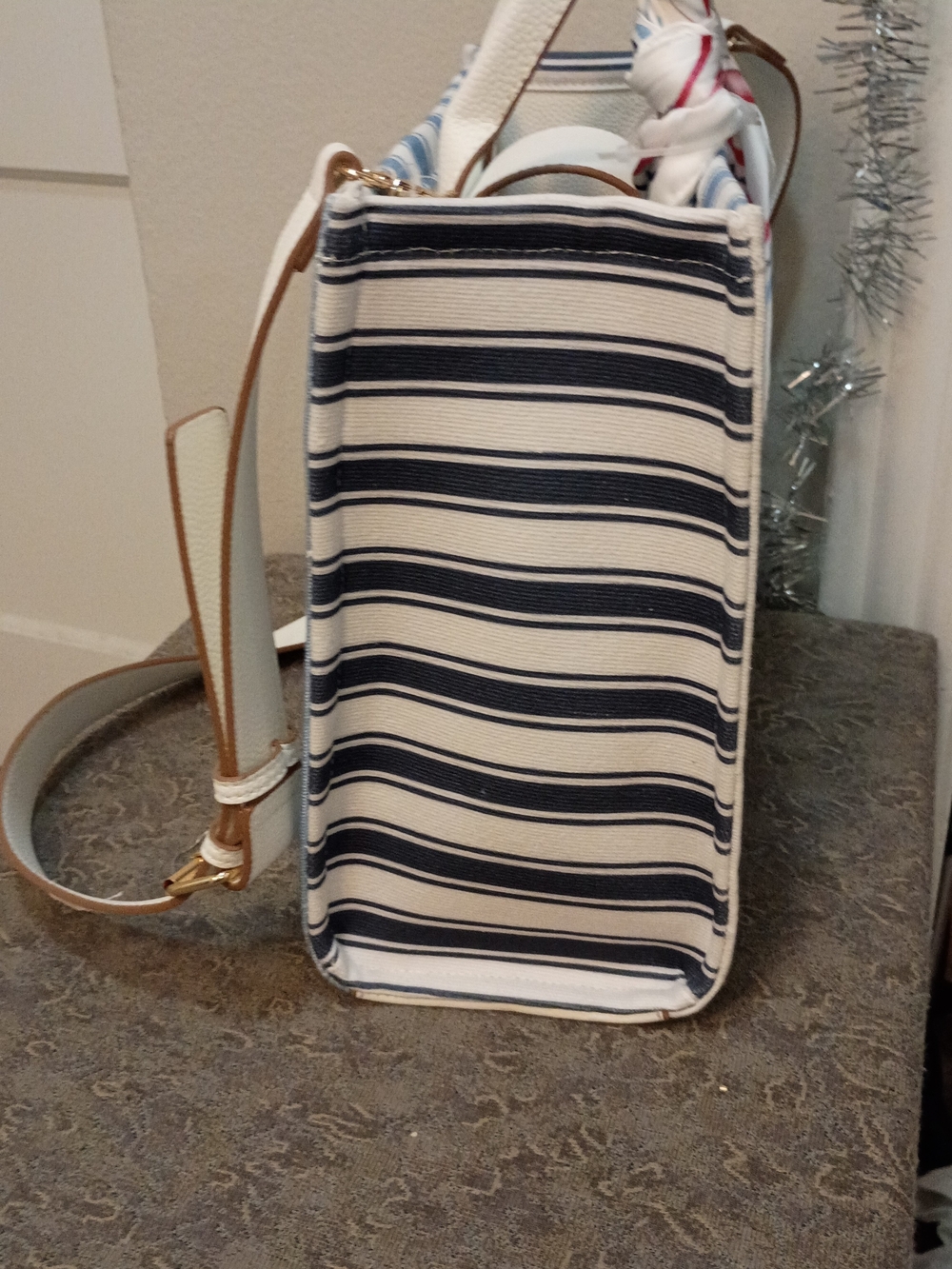 Nanette Lepore Two-Way Striped Tote with Scarf - Picture 5 of 11